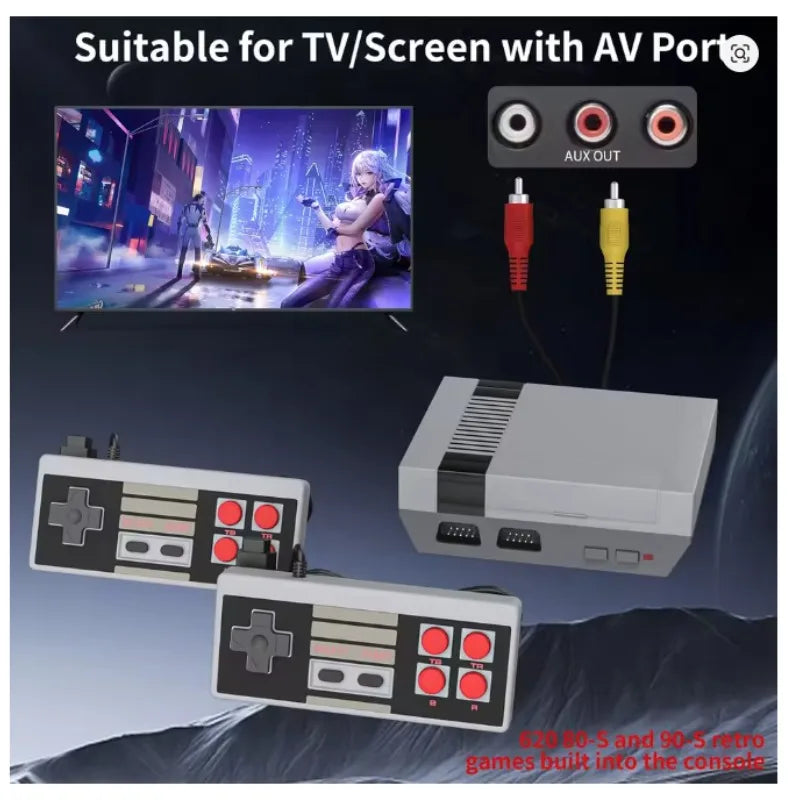 Retro Game Console, AV Classic Video Game System, Built-in 620 Games Dual-Player Mode Console with 2 Controllers, Holiday Gift
