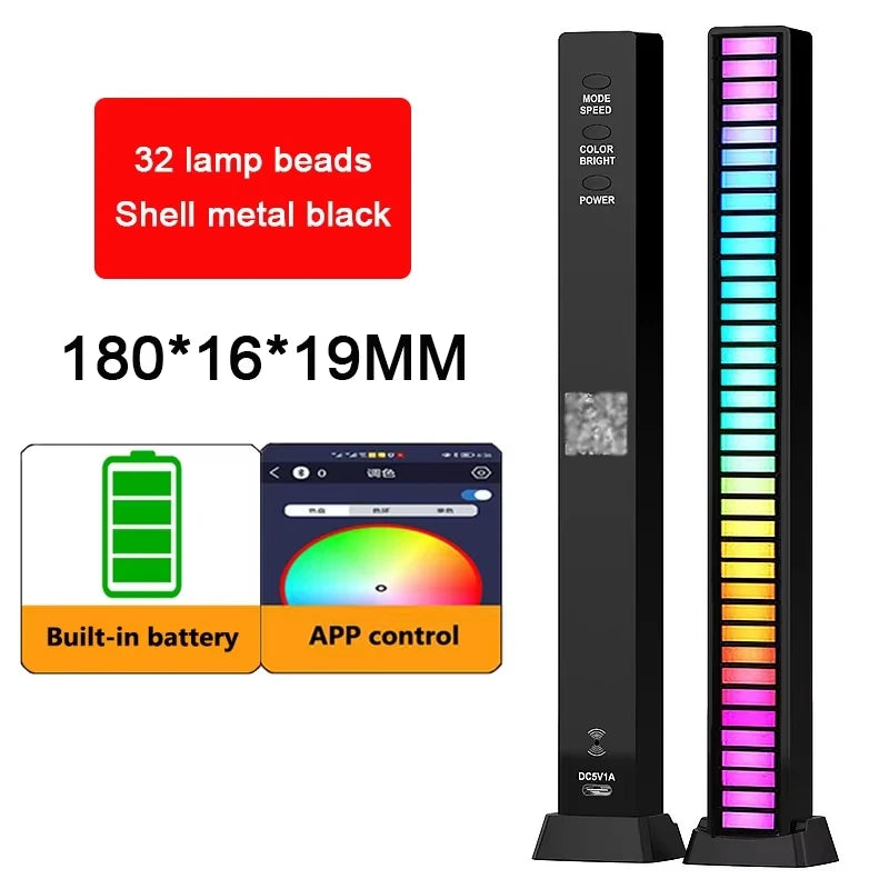 RGB Lamp LED Strip Lights Pickup Light Sound Control Lamp Ambient Light Smart APP Control Music Rhythm For Game Desktop Light