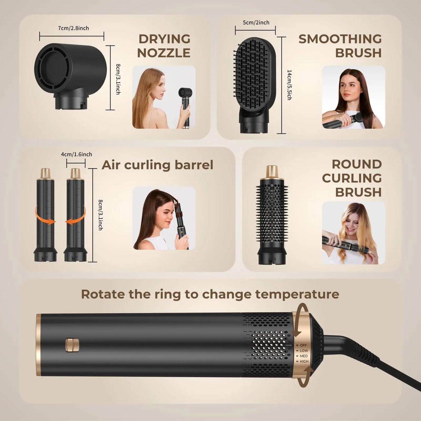 Multi in one hair dryer, hot air comb, integrated household hair dryer, detachable hot air brush, straight roll dual-use.